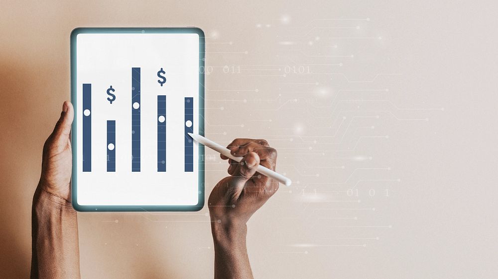 Financial analysis,  tablet mockup, editable design