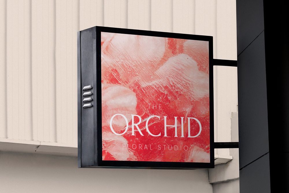 Flower shop sign mockup, square outdoor signage design