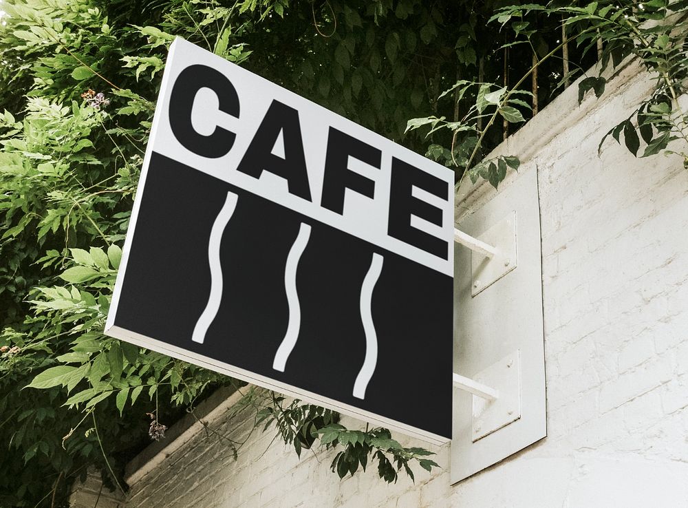 Cafe sign mockup on white wall