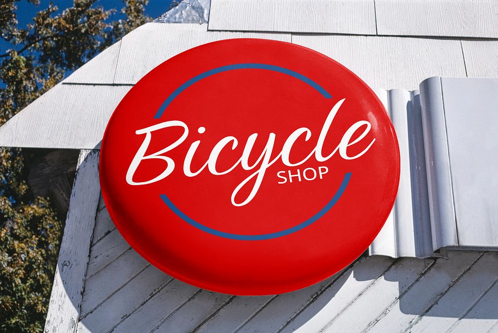 Bicycle shop sign mockup, circle design