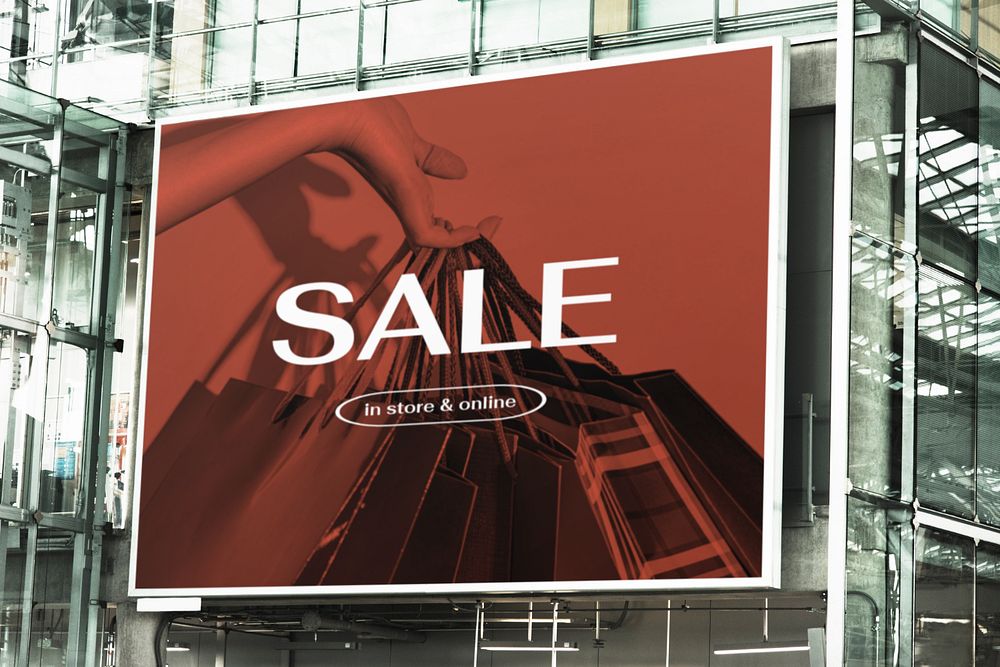 Sale sign mockup, indoor urban design