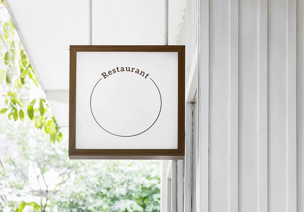 Restaurant sign mockup, minimal outdoor signage design