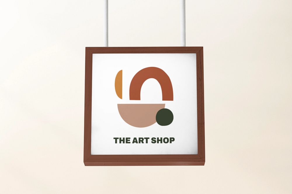 Wooden hanging sign mockup, minimal design