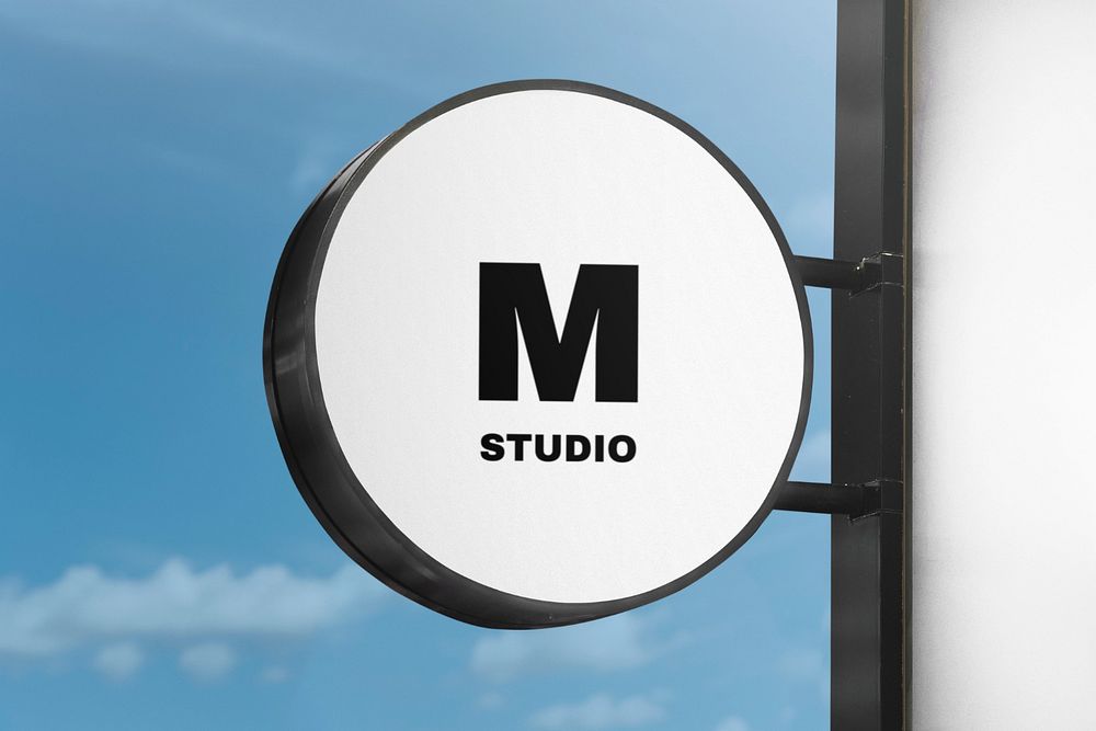 Studio sign mockup, round signage design