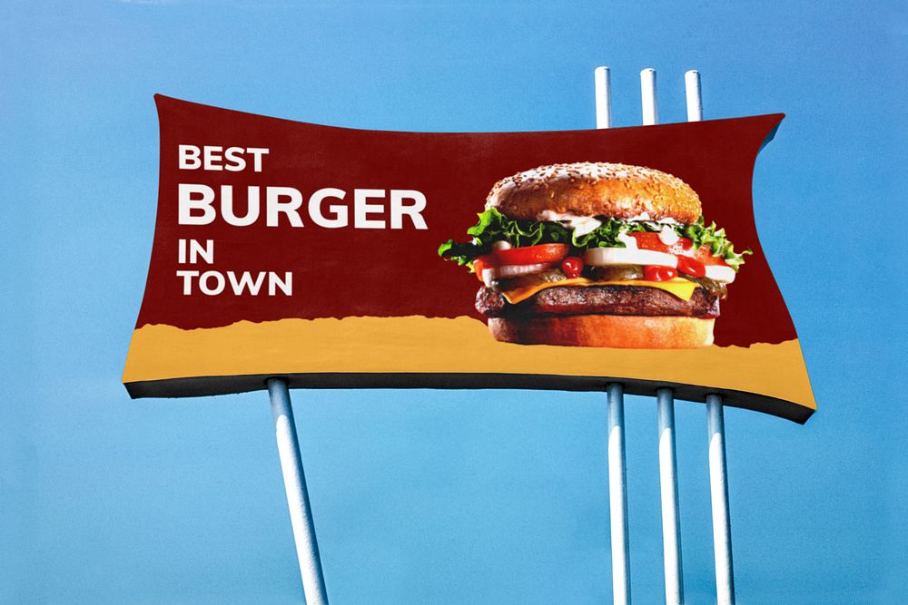 Burger shop sign mockup, outdoor design