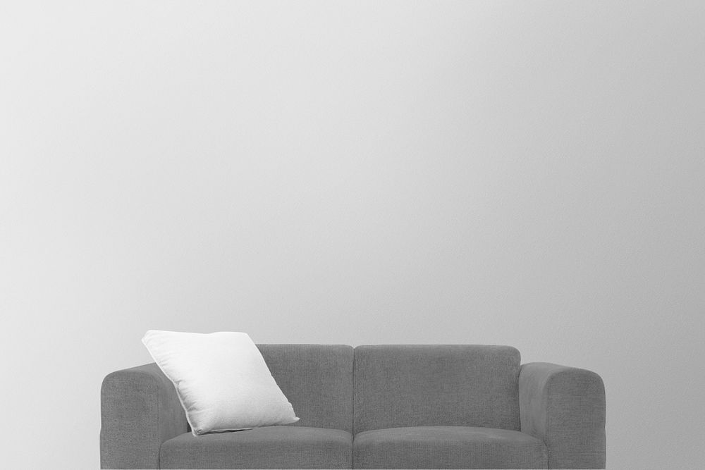 Editable wall mockup, gray sofa