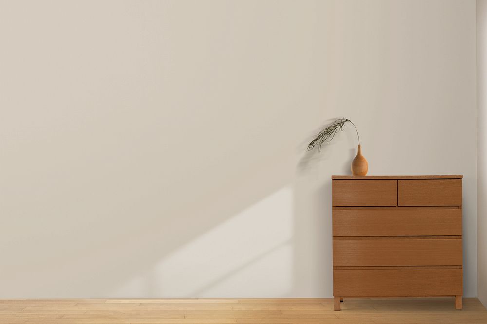 Wall editable mockup, japandi furniture