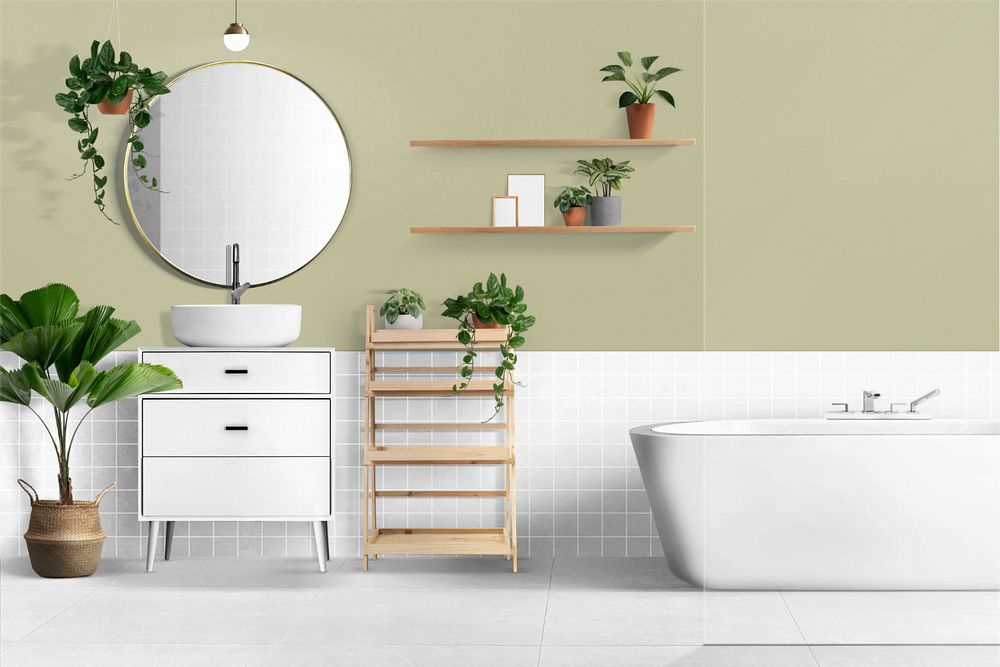 Wall editable mockup, houseplant bathroom