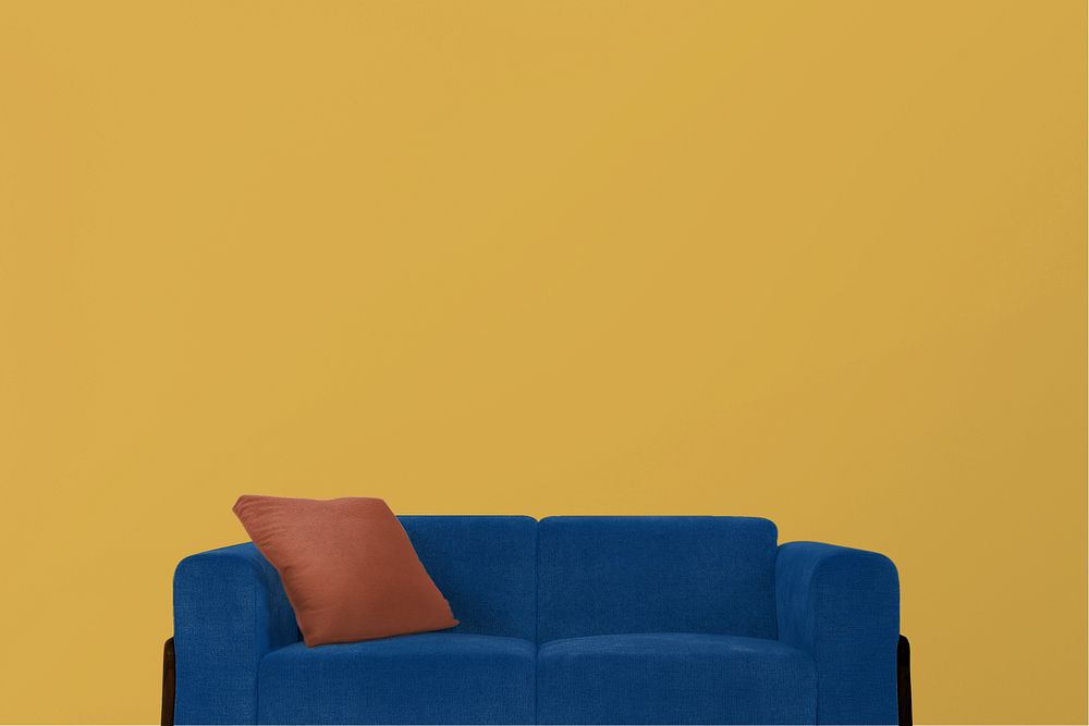 Editable wall mockup, blue couch