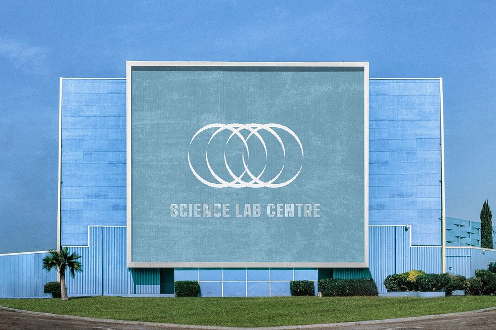 Factory sign mockup, blue company building design