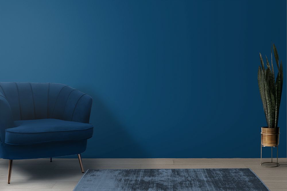 Blue room wall mockup, minimal interior