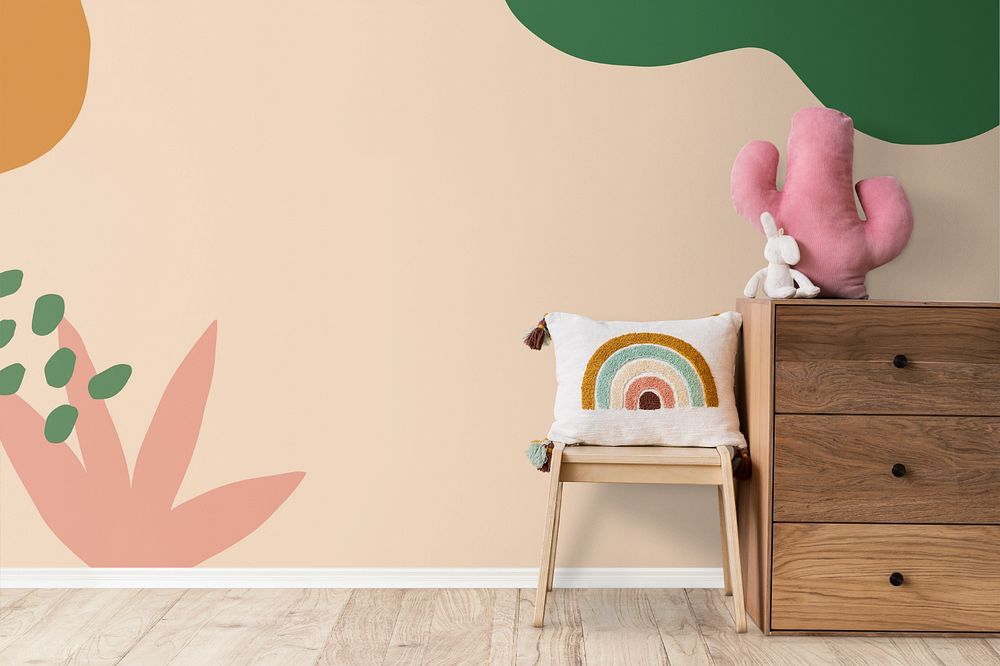 Kids room wall mockup, editable design 