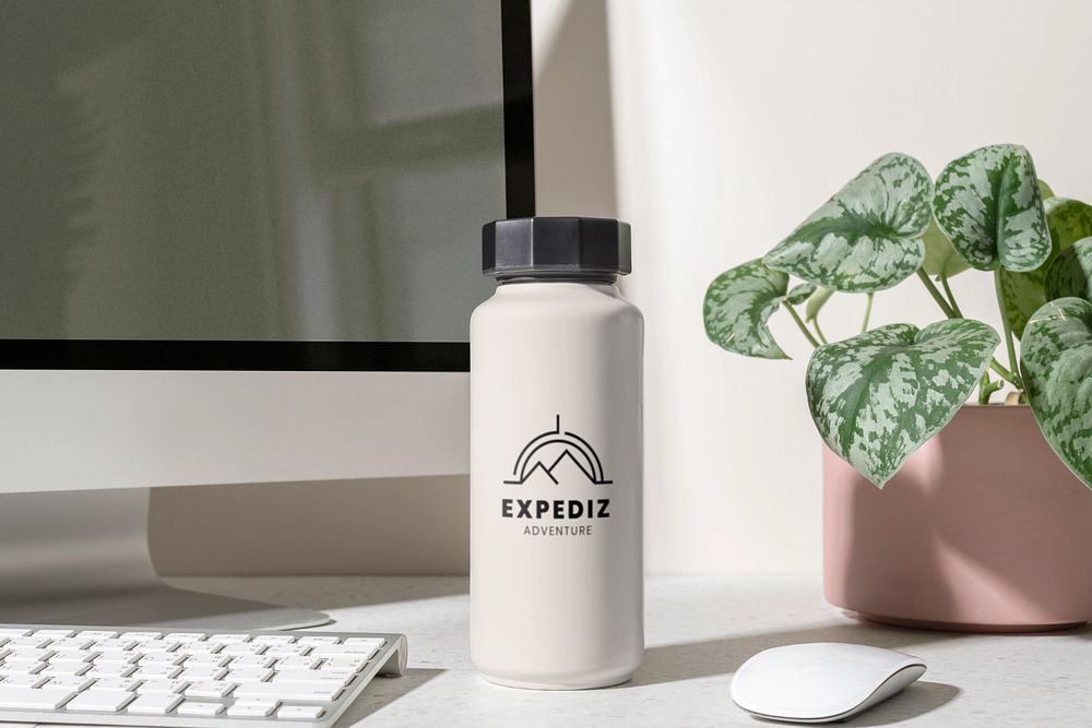 White reusable bottle mockup, customizable tumbler