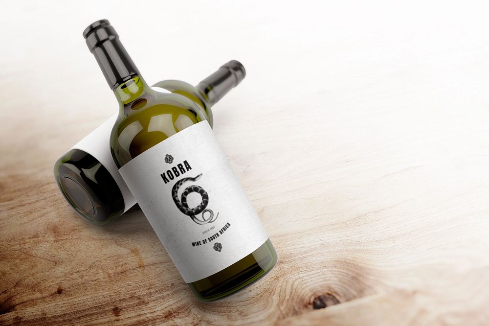 White wine bottle mockup, editable alcohol beverage packaging