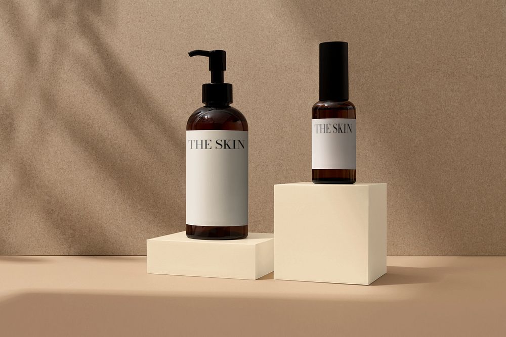 Skincare bottle mockup, customizable beauty packaging