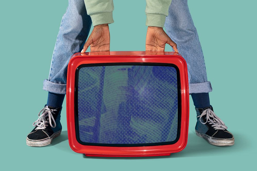 Editable TV screen mockup, held by man