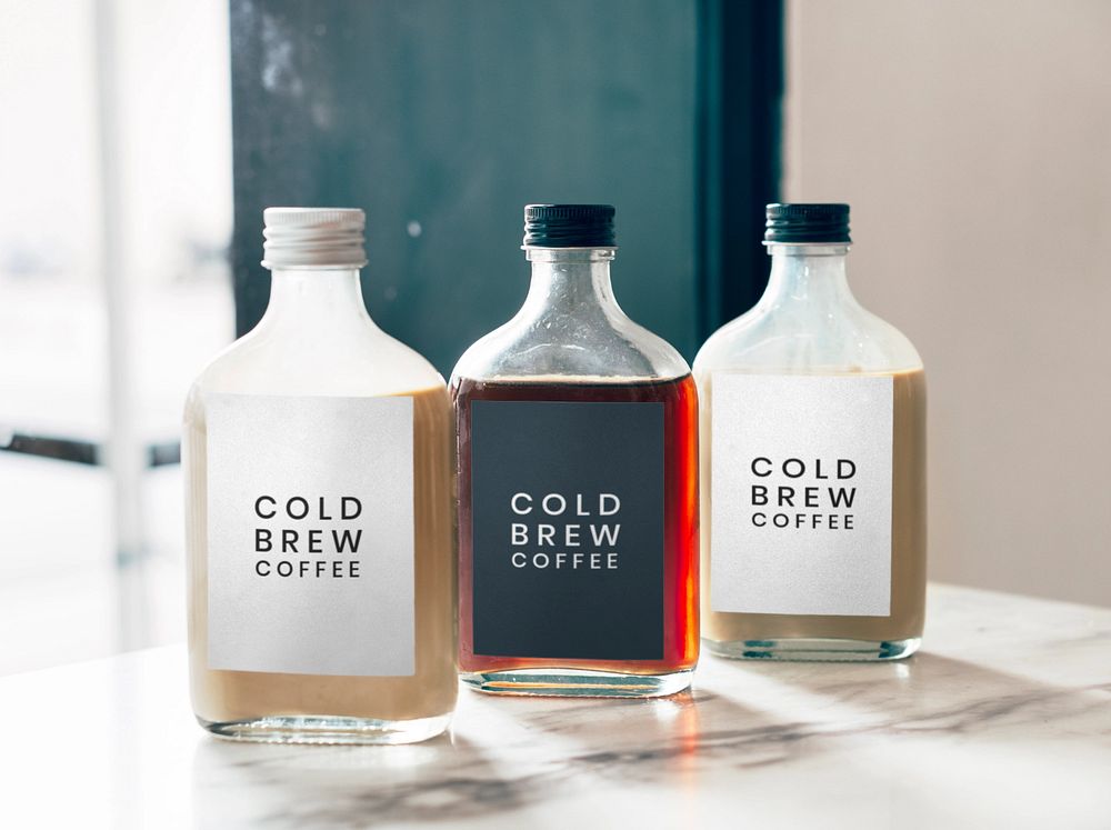 Cold brew coffee bottle mockup, customizable food & drink packaging