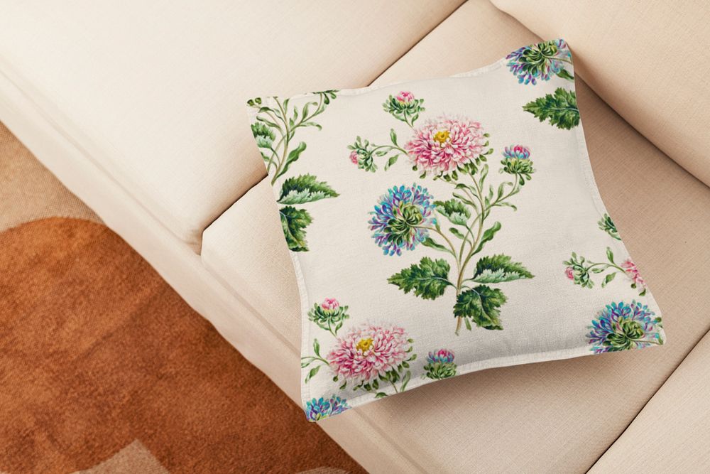 Cushion pillow cover mockup, editable interior design