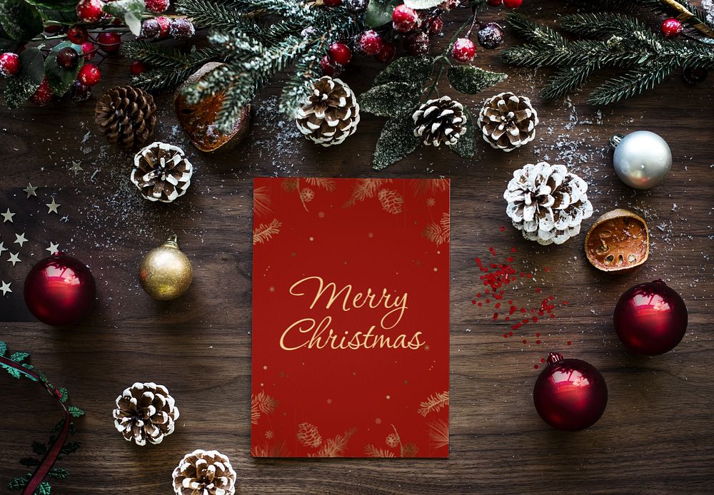 Merry Christmas card mockup, editable design