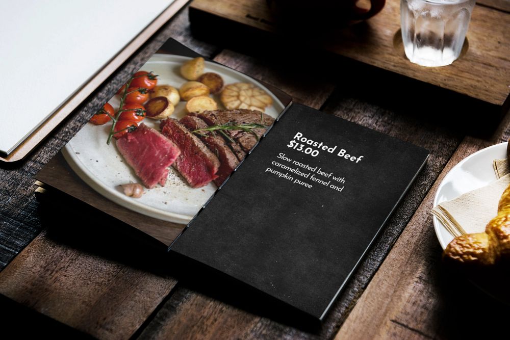 Menu book mockup, editable design