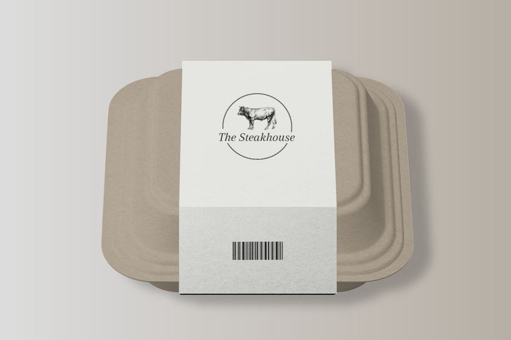 Paper takeaway box label mockup, food packaging, editable design