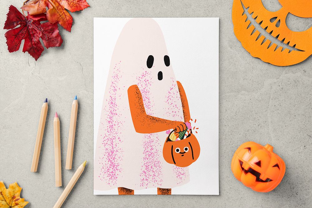 Editable hand-drawn Halloween card mockup