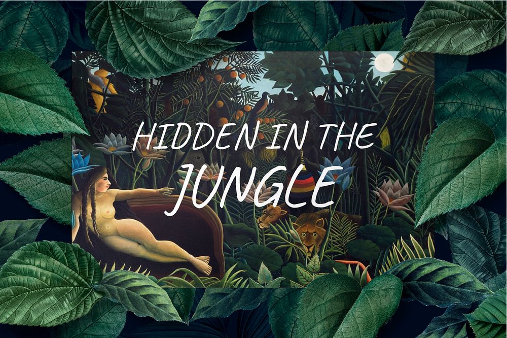 Editable invitation card mockup on tropical background, hidden in the jungle 