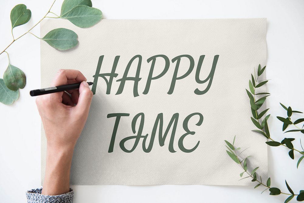 Editable paper mockup for with a hand writing on it, happy time text 