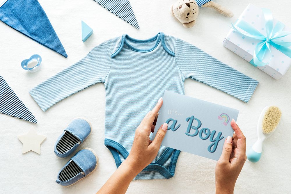 Editable it's a boy card mockup, baby gender reveal party design 