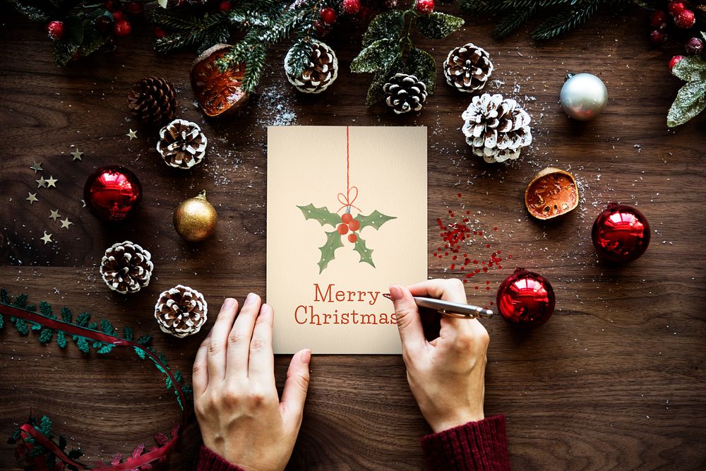 Christmas card mockup, editable winter holidays design 