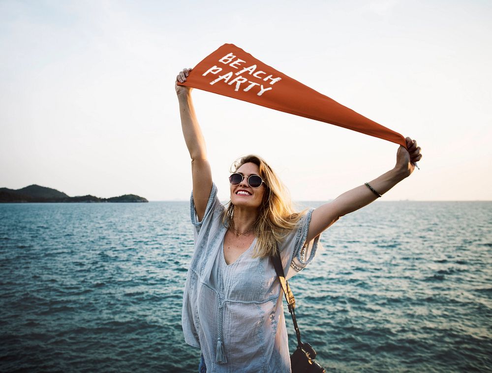 Triangle flag mockup, editable summer design