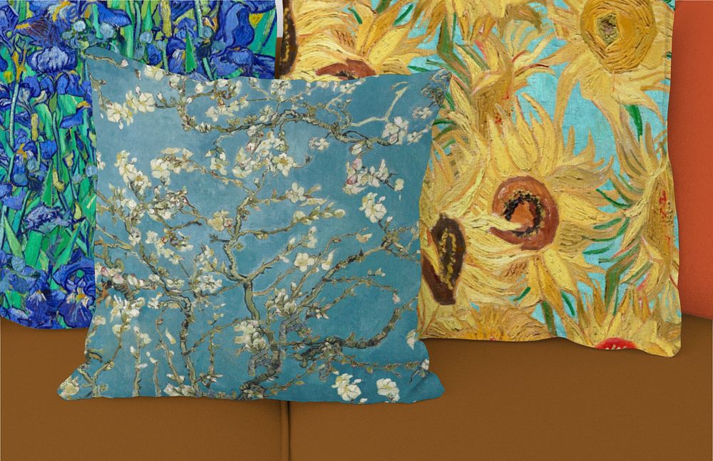 Editable cushion pillow cover mockups, Van Gogh's famous paintings design, remixed by rawpixel