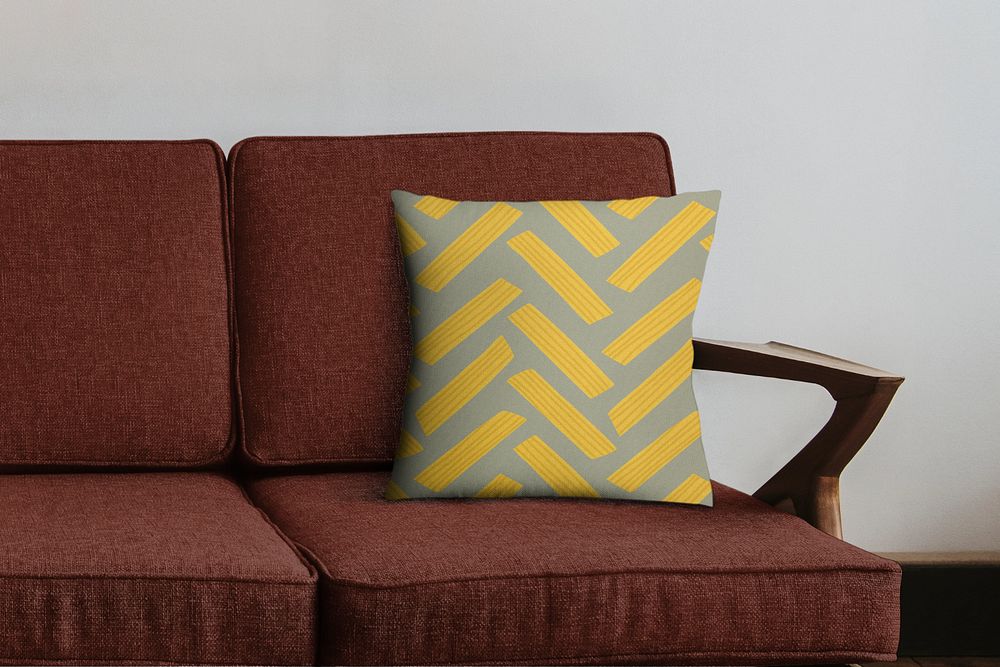 Cushion mockup, editable retro furniture design