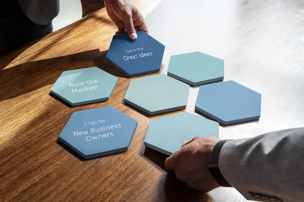 Hexagon sign mockups, editable business planning design