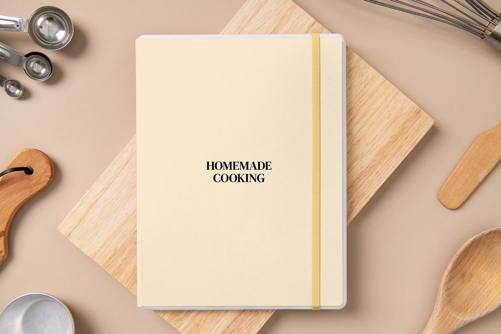 Notebook cover mockup, editable flat lay design