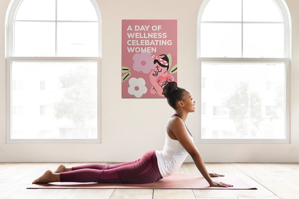 Poster mockup, wellness wall decoration, editable design