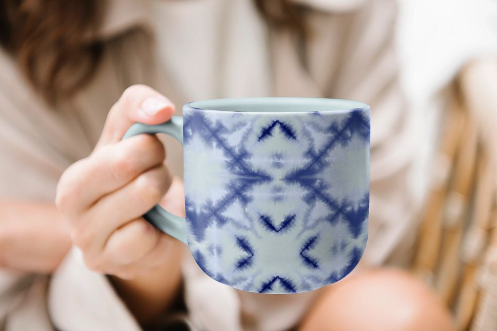 Coffee mug mockup, blue abstract, editable design