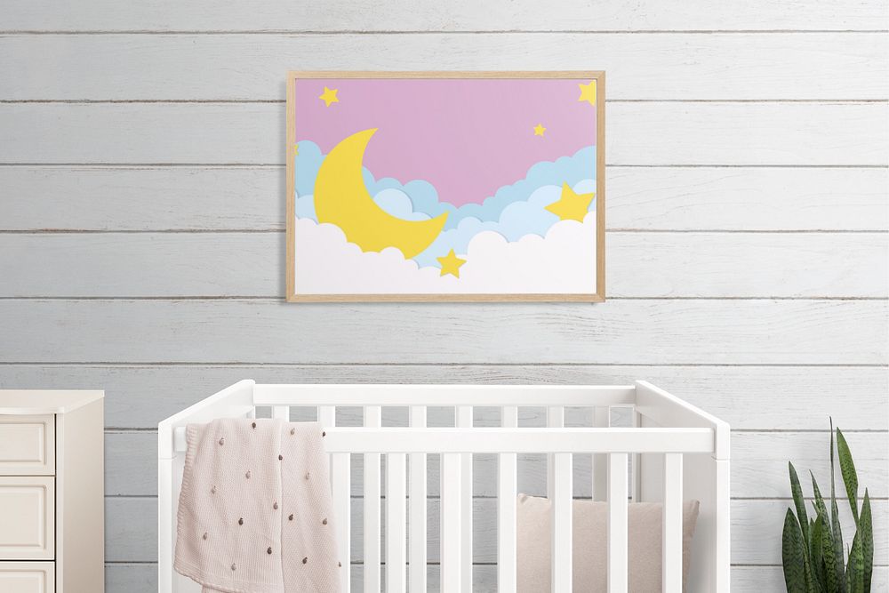 Photo frame mockup, editable kids room wall