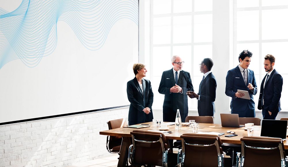 Meeting room projector screen mockup, editable design