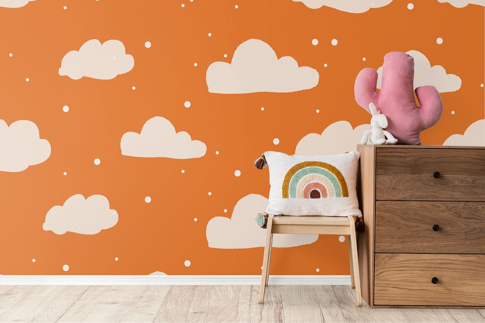 Kids room wall mockup, editable interior design