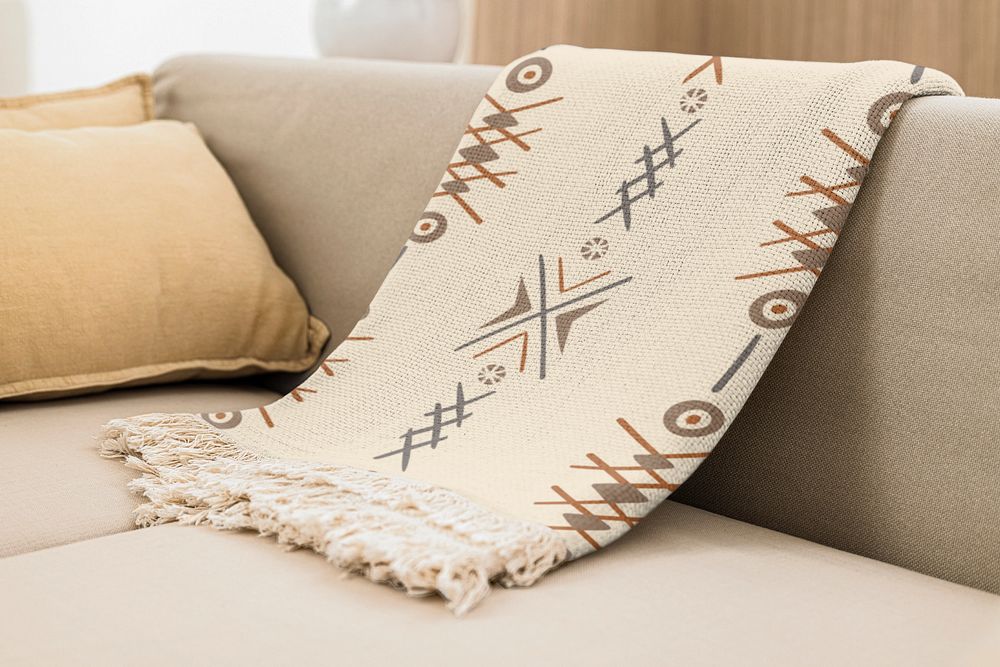 Tribal throw blanket mockup, editable design