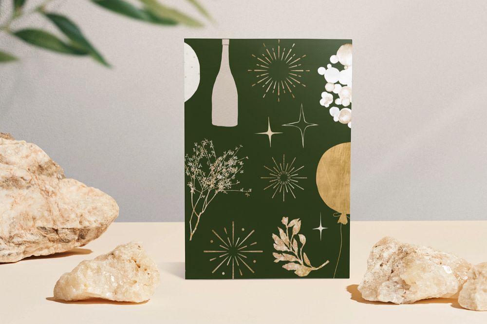 Holiday greeting card mockup, editable gold & green Christmas design