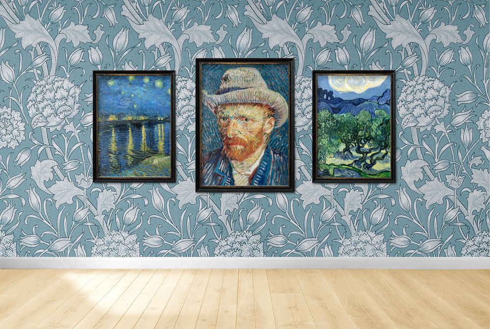 Photo frames mockup, editable Van Gogh's paintings on the wall