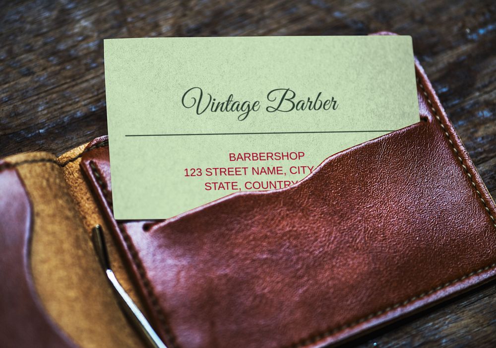 Green business card mockup, customizable vintage design