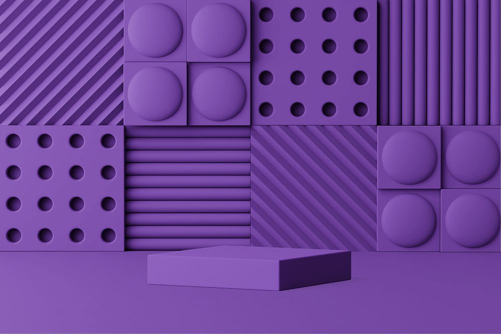 Abstract wall product backdrop mockup, 3D purple, editable design