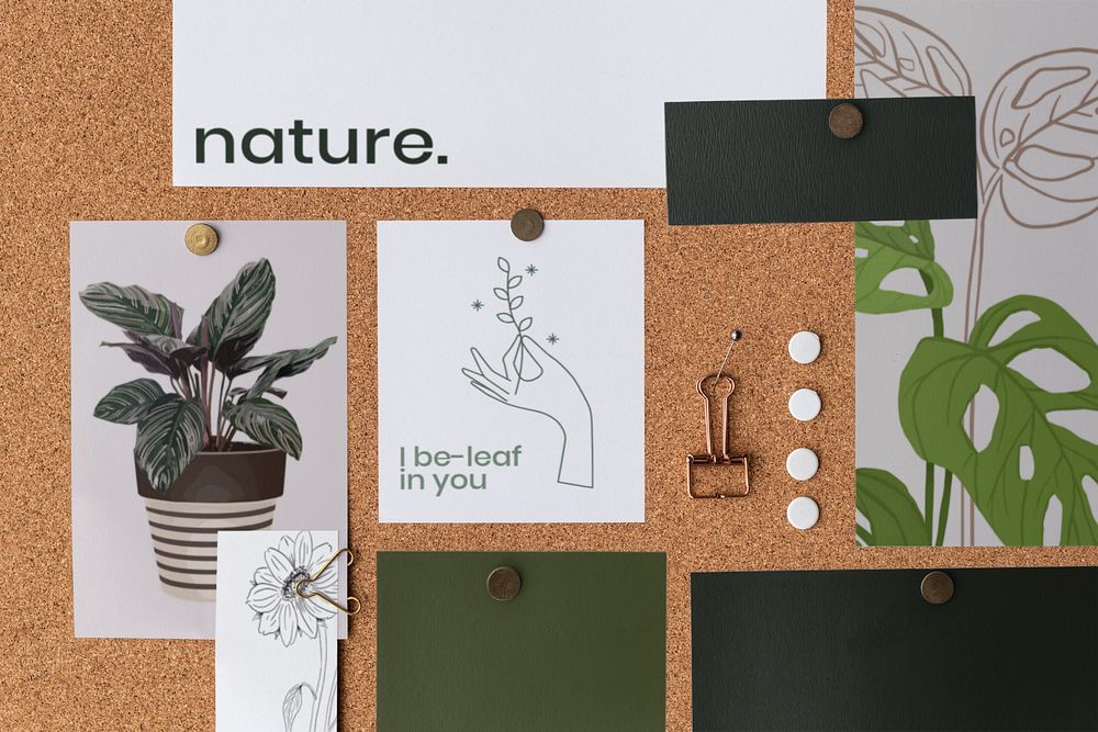 Aesthetic nature mood board mockup, editable minimal design