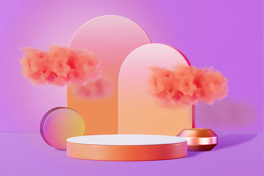 Cloud aesthetic 3D product background, arch shape, editable design