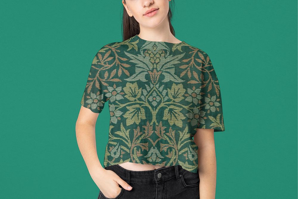 Floral t-shirt mockup, editable women's fashion design