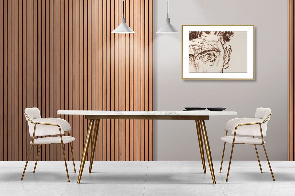 Dining room interior mockup, editable picture frame design