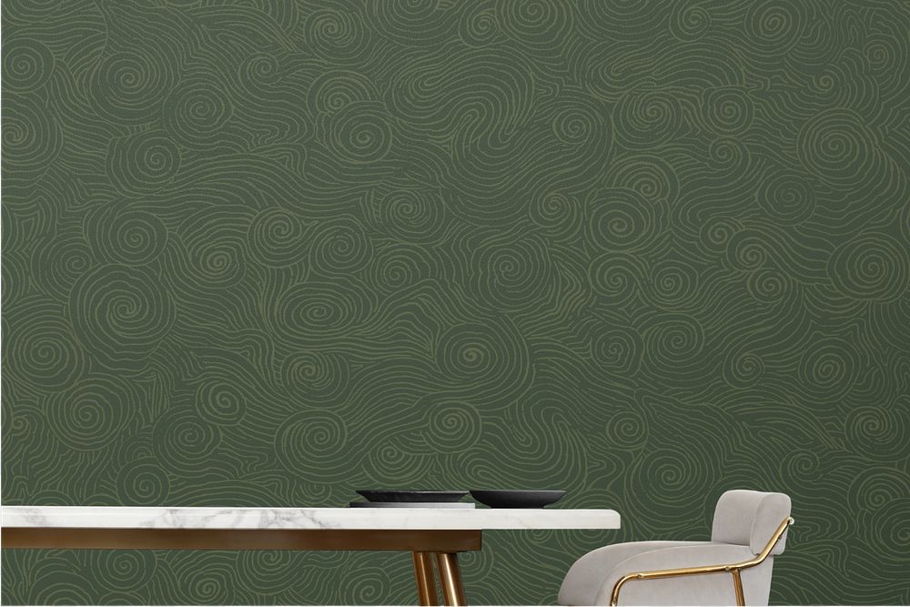 Patterned green wall mockup, editable contemporary interior design